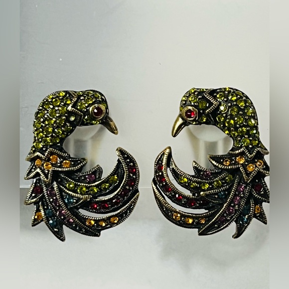 Heidi Daus Jewelry - Heidi Daus “For The Birds” clip vintage Swarovski Crystals earrings EUC